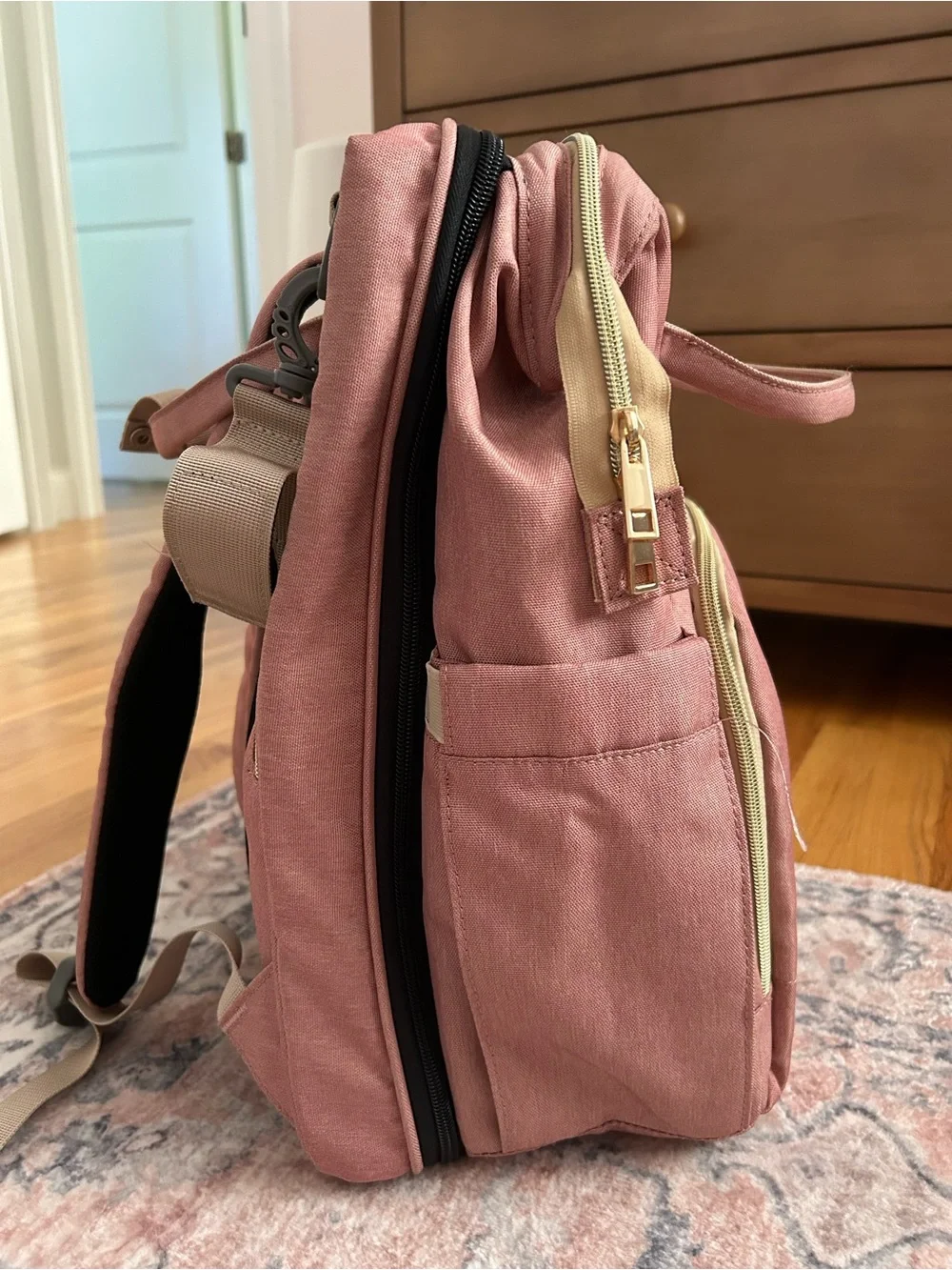 Expandable Diaper Backpack- Pink/Gold